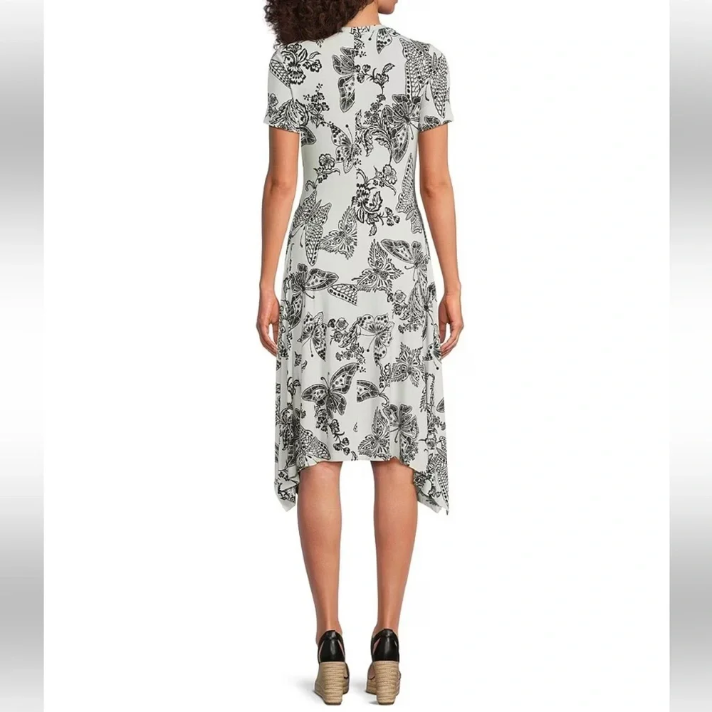 JOHNNY WAS JANIE BUTTERFLY HANDKERCHIEF HEM MIDI DRESS BLACK CREAM SIZE MED NWT - Picture 13 of 13